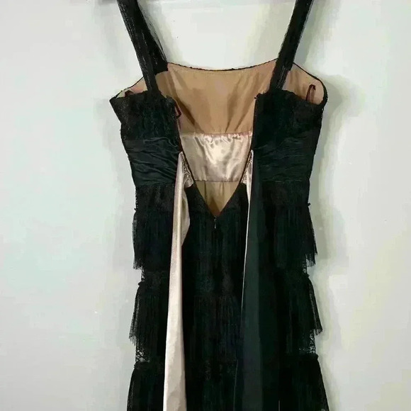 BCBGMAXAZRIA Black Ruffled Lace Evening Gown Dress - Picture 8 of 14